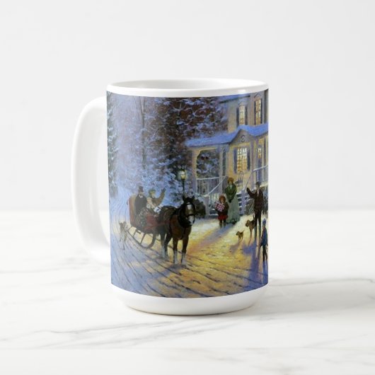 ヴィンテージウィンタータウンクリスマスホース描ズル コーヒーマグカップ (正面左)