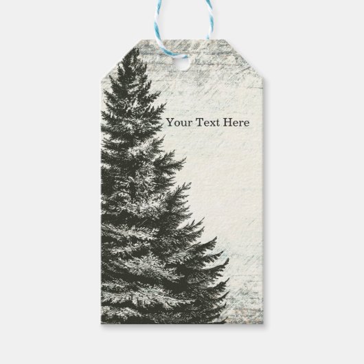 ヴィンテージウィンターパインツリー素朴ウッド結婚式の引き出物 ギフトタグ (正面)
