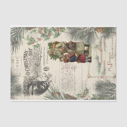 ヴィンテージウィンターパインファーザークリスマスエフェメラ 薄葉紙 (正面)