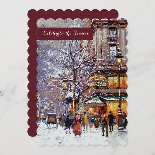 ヴィンテージウィンターパリジャンシーンホリデーパーティー 招待状 (正面/裏面)