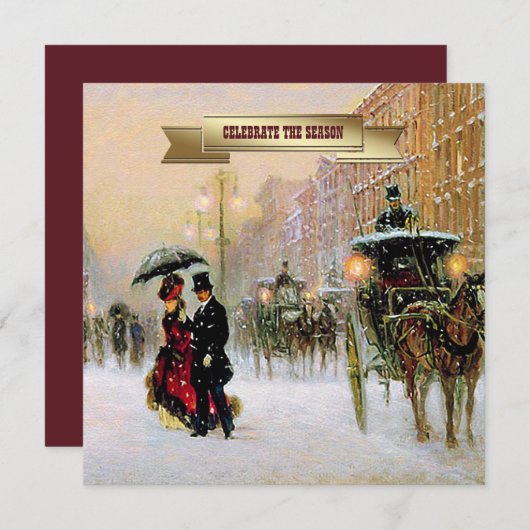 ヴィンテージウィンターパリジャンシーンホリデーパーティー 招待状 (正面/裏面)