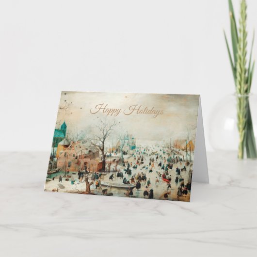 ヴィンテージウィンタービレッジシーンフォールドホリデーカード シーズンカード (正面)