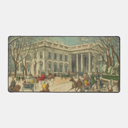 ヴィンテージウィンターホワイトハウスホリデークリスマスシーン デスクマット (正面)