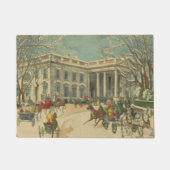 ヴィンテージウィンターホワイトハウスホリデークリスマスシーン ドアマット (正面)