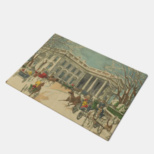 ヴィンテージウィンターホワイトハウスホリデークリスマスシーン ドアマット (アングル)