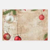 ヴィンテージウィンターメリークリスマスパインレッド ラッピングペーパーシート (正面3)