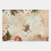ヴィンテージウィンターメリークリスマスパインレッド ラッピングペーパーシート (正面2)
