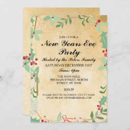 ヴィンテージウィンターリーフニューイヤーズデイイブ招待状 招待状