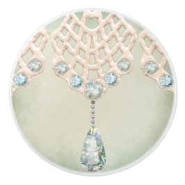 ヴィンテージウィンターレースティール（緑がかった色）ラインビクトリアンストーンズ セラミックノブ