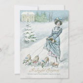 ヴィンテージウィンターワンダーランドレディ歩く豚 招待状 (正面)