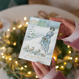 ヴィンテージウィンターワンダーランドレディ歩く豚 招待状