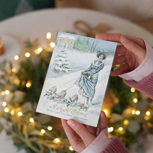 ヴィンテージウィンターワンダーランドレディ歩く豚 招待状