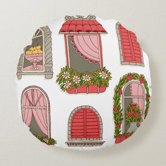 ヴィンテージウィンドウのイラスト芸術的:。 ラウンドクッション (正面)