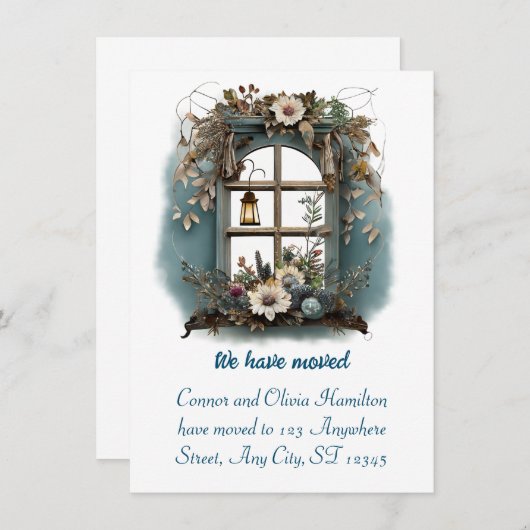 ヴィンテージウィンドウの水彩景観移動 案内状 (正面/裏面)