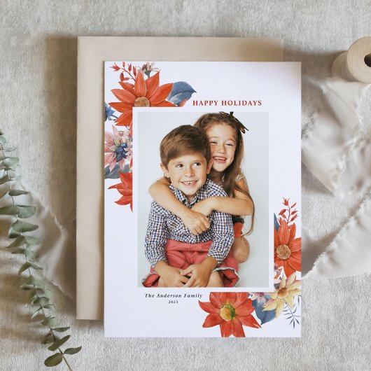 ヴィンテージウインターボタニカルハッピーホリデーズフォト シーズンカード