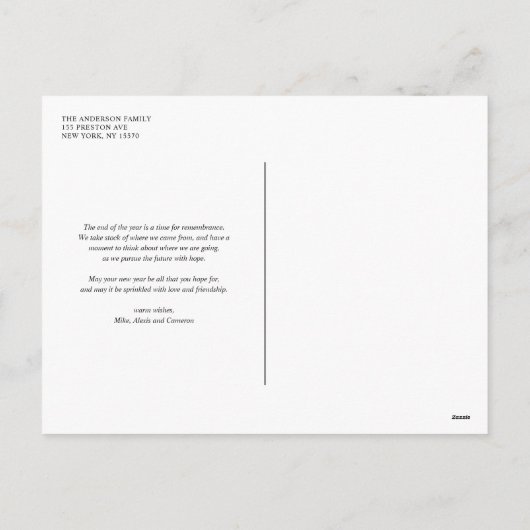 ヴィンテージウインターボタニカルハッピーホリデーズフォト シーズンポストカード (裏面)