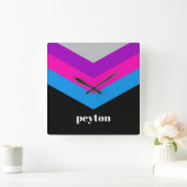 ヴィンテージウインドブレーカーカラーブロックダーツ名前をカスタムする スクエア壁時計 (ホーム)