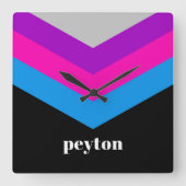 ヴィンテージウインドブレーカーカラーブロックダーツ名前をカスタムする スクエア壁時計 (正面)