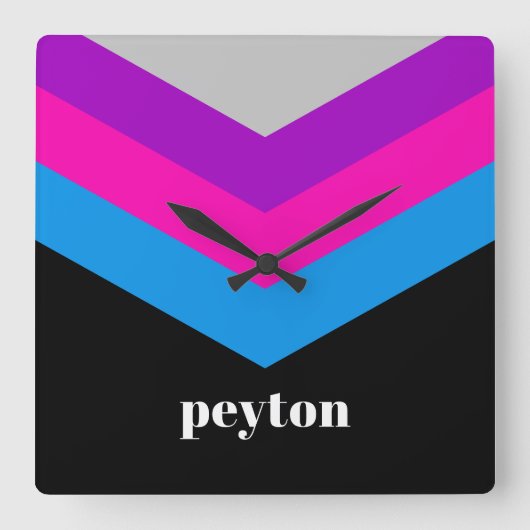 ヴィンテージウインドブレーカーカラーブロックダーツ名前をカスタムする スクエア壁時計 (正面)