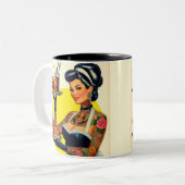 ヴィンテージウェイトレスピンアップ ツートーンマグカップ (正面左)