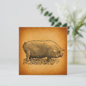 ヴィンテージウェスタンスタイルアンティークピグアートイラストレーション 招待状 (スタンド正面)