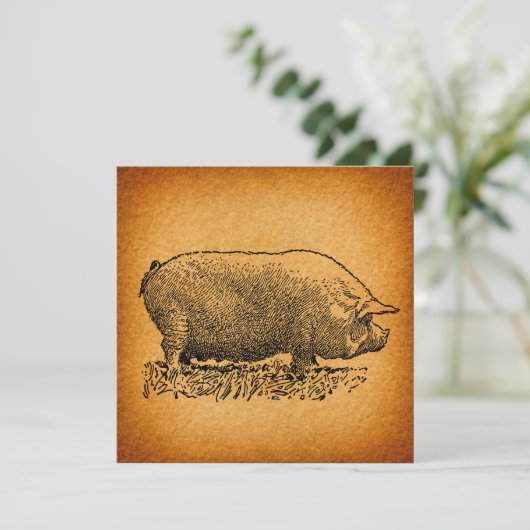 ヴィンテージウェスタンスタイルアンティークピグアートイラストレーション 招待状 (スタンド正面)