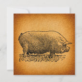 ヴィンテージウェスタンスタイルアンティークピグアートイラストレーション 招待状 (正面)