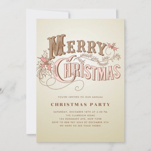 ヴィンテージウェスタンタイポグラフィホリデーパーティー 招待状 (正面)