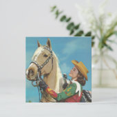 ヴィンテージウェスタン女性のカーボーイとパロミノホース カード (スタンド正面)