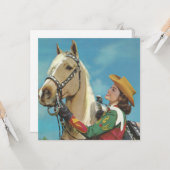 ヴィンテージウェスタン女性のカーボーイとパロミノホース カード (正面/裏面インサイチュ)
