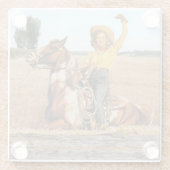 ヴィンテージウェスタン女性のカーボーイオンホースなびく ガラスコースター (裏面)