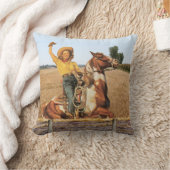 ヴィンテージウェスタン女性のカーボーイオンホースなびく クッション (ブランケット)