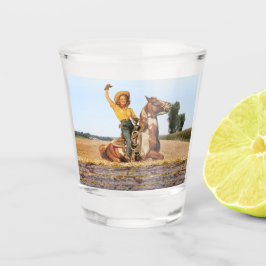 ヴィンテージウェスタン女性のカーボーイオンホースなびく ショットグラス