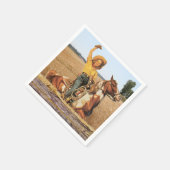 ヴィンテージウェスタン女性のカーボーイオンホースなびく スタンダードカクテルナプキン (角)