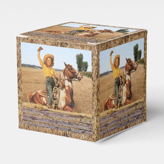 ヴィンテージウェスタン女性のカーボーイオンホースなびく フェイバーボックス (正面サイド)