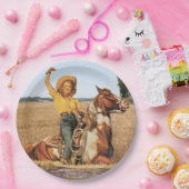 ヴィンテージウェスタン女性のカーボーイオンホースなびく ペーパープレート (パーティー)