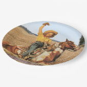 ヴィンテージウェスタン女性のカーボーイオンホースなびく ペーパープレート (アングル)