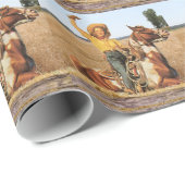 ヴィンテージウェスタン女性のカーボーイオンホースなびく ラッピングペーパー (ロールコーナー)