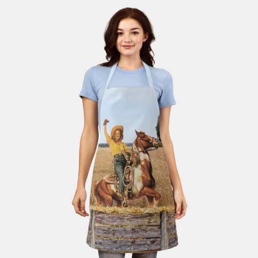 ヴィンテージウェスタン女性のカーボーイオンホースウィークエプロン エプロン (着用した状態)