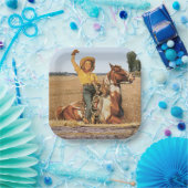 ヴィンテージウェスタン女性のカーボーイオンホースウィークスクエア ペーパープレート (パーティー)