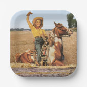 ヴィンテージウェスタン女性のカーボーイオンホースウィークスクエア ペーパープレート (正面)