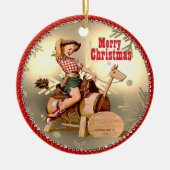 ヴィンテージウェスタン女性のカーボーイオン木馬 セラミックオーナメント (正面)