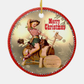 ヴィンテージウェスタン女性のカーボーイオン木馬 セラミックオーナメント (裏面)