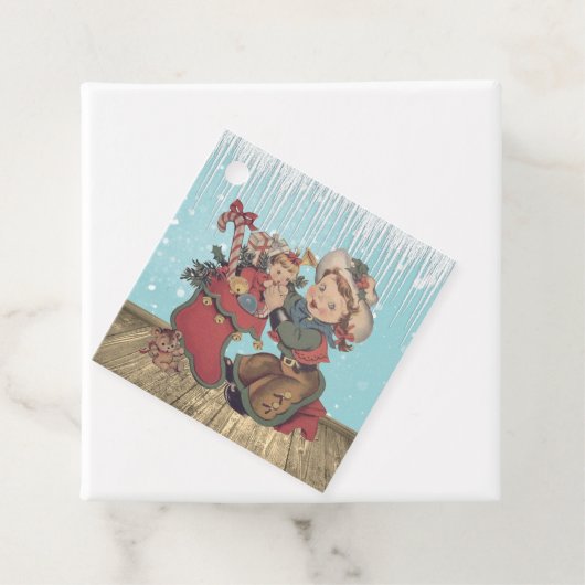 ヴィンテージウェスタン女性のカーボーイキッドとクリスマスストッキング フェイバータグ (インサイチュ)