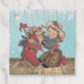 ヴィンテージウェスタン女性のカーボーイキッドとクリスマスストッキング フェイバータグ (正面)