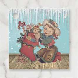 ヴィンテージウェスタン女性のカーボーイキッドとクリスマスストッキング フェイバータグ