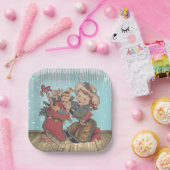 ヴィンテージウェスタン女性のカーボーイキッドとクリスマスストッキング ペーパープレート (パーティー)