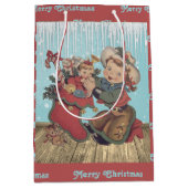 ヴィンテージウェスタン女性のカーボーイキッドとクリスマスストッキング ミディアムペーパーバッグ (正面)