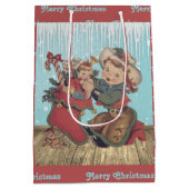 ヴィンテージウェスタン女性のカーボーイキッドとクリスマスストッキング ミディアムペーパーバッグ (裏面)