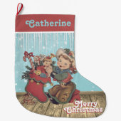 ヴィンテージウェスタン女性のカーボーイキッドとクリスマスストッキング ラージクリスマスストッキング (正面)